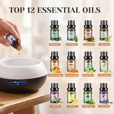 Hanolly Essential Oil Diffuser for Home, 500ML Aromatherapy Diffuser Humidifier with 12 Essential Oils, 7 Color LED Lights, Quiet Cool Mist Diffuser for Bedroom, Office in Saudi Arabia