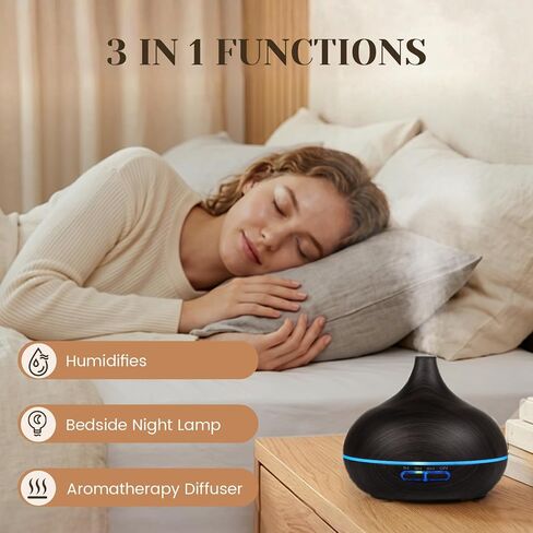 Hanolly Essential Oil Diffuser for Home, 500ML Aromatherapy Diffuser Humidifier with 12 Essential Oils, 7 Color LED Lights, Quiet Cool Mist Diffuser for Bedroom, Office in Saudi Arabia