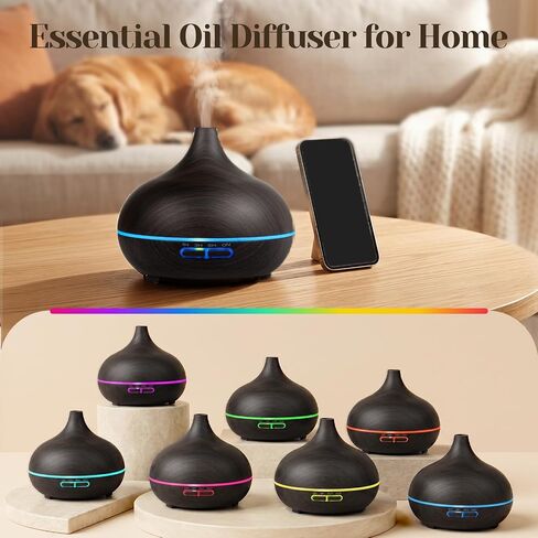 Hanolly Essential Oil Diffuser for Home, 500ML Aromatherapy Diffuser Humidifier with 12 Essential Oils, 7 Color LED Lights, Quiet Cool Mist Diffuser for Bedroom, Office in Saudi Arabia