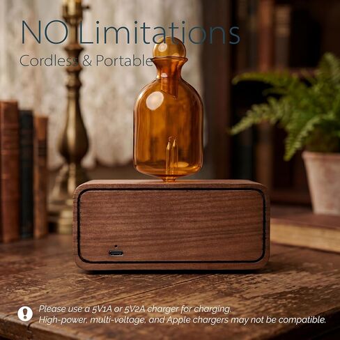 Ember Glass Essential Oil Diffuser with Handmade Wood Base for Aromatherapy, Retro Waterless Scent Diffuser with Cool Mist, Portable & Cordless Oil Nebulizer with LED & Timer, 2026 Model in Saudi Arabia