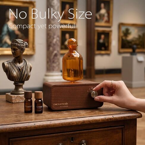 Ember Glass Essential Oil Diffuser with Handmade Wood Base for Aromatherapy, Retro Waterless Scent Diffuser with Cool Mist, Portable & Cordless Oil Nebulizer with LED & Timer, 2026 Model in Saudi Arabia