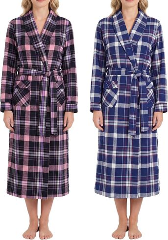 Andrew Scott Women's Long Sleep Robe | 100% Cotton Flannel Warm Bathrobe | Multi Packs & Colors in Kuwait