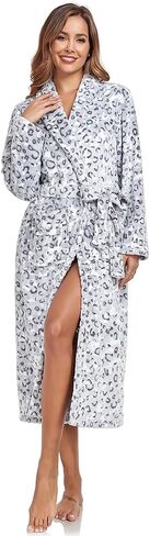 RONGTAI Women's Plus Size Fleece Robe Soft Thermal Bathrobe with Pockets and Belt,Solid Color Shawl Collar Robe（Gray Leopard,1X） in Saudi Arabia