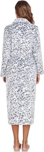 RONGTAI Women's Plus Size Fleece Robe Soft Thermal Bathrobe with Pockets and Belt,Solid Color Shawl Collar Robe（Gray Leopard,1X） in Saudi Arabia