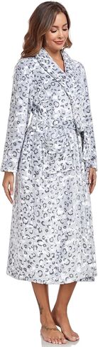 RONGTAI Women's Plus Size Fleece Robe Soft Thermal Bathrobe with Pockets and Belt,Solid Color Shawl Collar Robe（Gray Leopard,1X） in Saudi Arabia