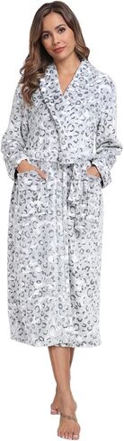RONGTAI Women's Plus Size Fleece Robe Soft Thermal Bathrobe with Pockets and Belt,Solid Color Shawl Collar Robe（Gray Leopard,1X） in Saudi Arabia