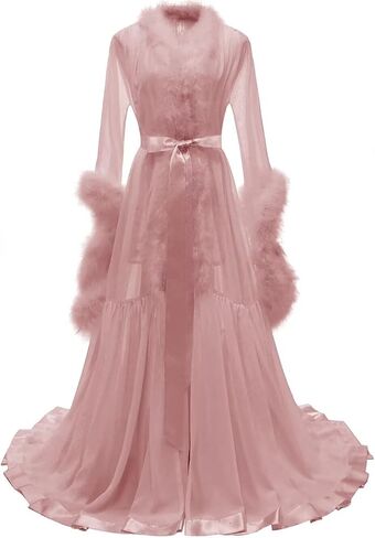 Molisa Feather Bridal Robe Fur Chiffon Maternity Gown Lingerie Bathrobe Long Wedding Scarf Nightgown for Women in Saudi Arabia