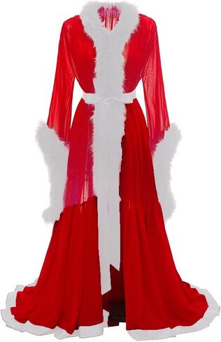 Molisa Feather Bridal Robe Fur Chiffon Maternity Gown Lingerie Bathrobe Long Wedding Scarf Nightgown for Women in Kuwait