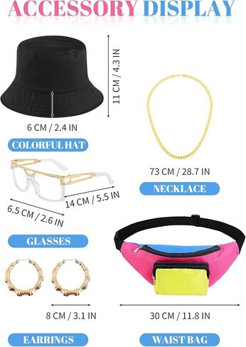 SOMSOC Women 90s Costume Set with Top Bucket Hat Glasses Chain Earrings Bag Rapper Accessories for Retro Disco Cosplay Party in Kuwait