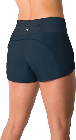 Tough Mode Womens 3" Lightweight Running WOD Volleyball Shorts Workout Mesh Liner Zip Pocket Navy in Kuwait