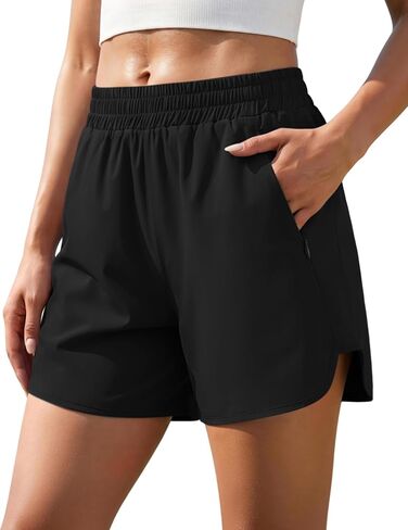Athletic Shorts for Women 5 Inch High Waisted 2 in 1 Running Workout Short with Split Leg and Zipper Pockets in Saudi Arabia