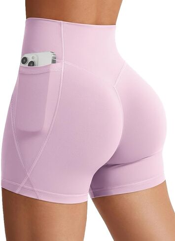 Flamingals Biker Shorts with Pockets for Women High Waisted Tummy Control Hidden Scrunch 4.5" Gym Workout Running Yoga Shorts in Kuwait