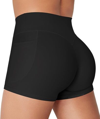 HIGORUN Mid Rise Biker Shorts with Pocket 3.6 Inseam Workout Booty Shorts Hidden Scrunch Gym Shorts for Women in Saudi Arabia