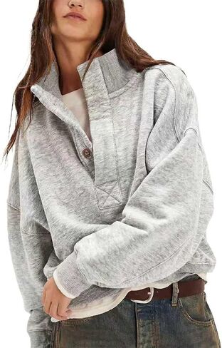 Gnveub Sweatshirt for Women Oversized Henley Neck Long Sleeve Button Pullover Tops Trendy Outfits Clothes in Saudi Arabia