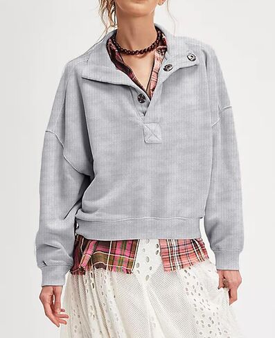 Gnveub Sweatshirt for Women Oversized Henley Neck Long Sleeve Button Pullover Tops Trendy Outfits Clothes in Saudi Arabia