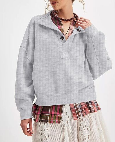 Gnveub Sweatshirt for Women Oversized Henley Neck Long Sleeve Button Pullover Tops Trendy Outfits Clothes in Saudi Arabia