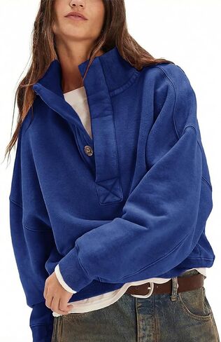Gnveub Sweatshirt for Women Oversized Henley Neck Long Sleeve Button Pullover Tops Trendy Outfits Clothes in Saudi Arabia
