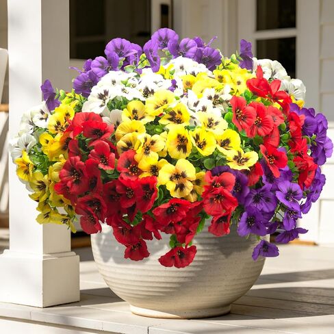 AITISOR 16 Bundles Artificial Pansy Flowers Fake Flowers – Realistic Silk Plastic Flower Bunch – UV Resistant for Outdoor Decoration – for Vase Garden Wedding Home Decor (White) in Saudi Arabia