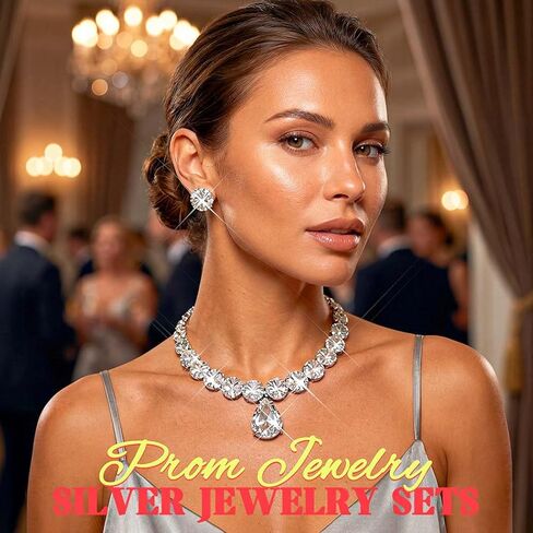 ACEDRE Diamond Necklace Earrings Set Silver Chunky Rhinestone Necklace Sets Prom Costume Jewelry for Women in Kuwait