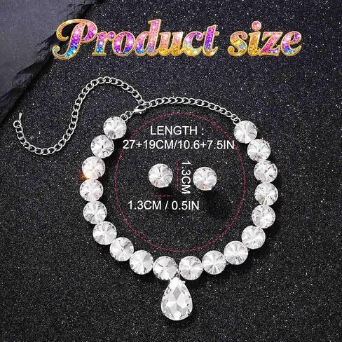 ACEDRE Diamond Necklace Earrings Set Silver Chunky Rhinestone Necklace Sets Prom Costume Jewelry for Women in Kuwait