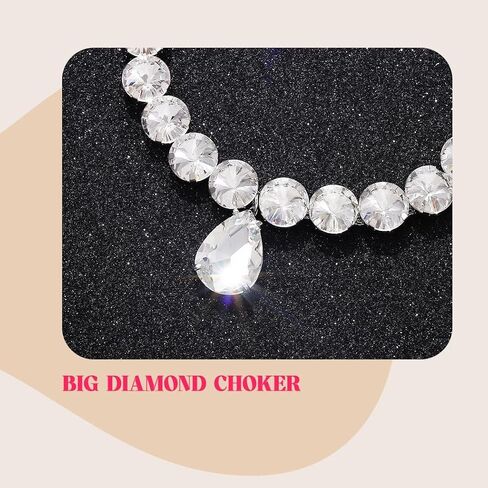 ACEDRE Diamond Necklace Earrings Set Silver Chunky Rhinestone Necklace Sets Prom Costume Jewelry for Women in Kuwait