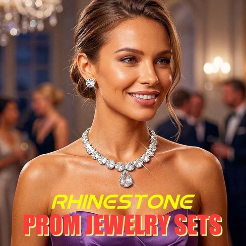 ACEDRE Diamond Necklace Earrings Set Silver Chunky Rhinestone Necklace Sets Prom Costume Jewelry for Women in Kuwait