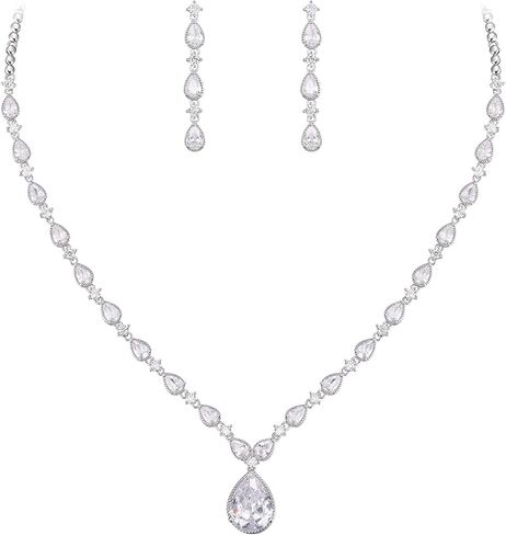 EVER FAITH Gorgeous Cubic Zirconia Charming Water Drop Bridal Bride Necklace Earrings Wedding Jewelry Set for Women in Kuwait