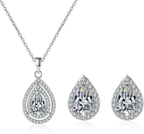 14K Gold Diamond Pendant Necklace & Pear-Shaped 1/2 Carat Diamond Stud Earrings Set, Openwork Design Two-Piece Jewelry Set, Ideal for Women Casual Gifts in Saudi Arabia