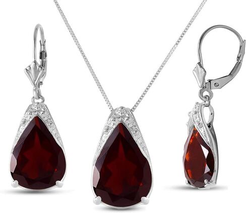 14k Yellow Gold Garnet Drop Necklace and Earrings Set in Kuwait