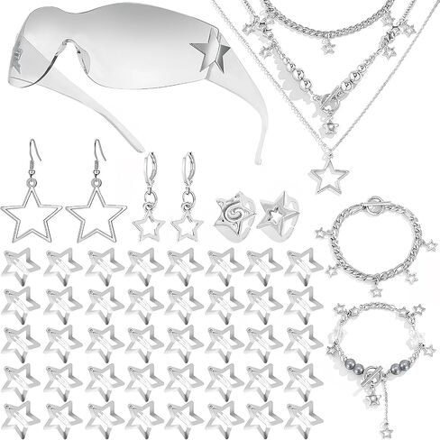 NEWITIN 11 Pieces Star Jewelry Set for Women Fashion Costume Jewels Pendant Star Necklace Bracelet Earrings Silver Jewelry Set for Women in Kuwait