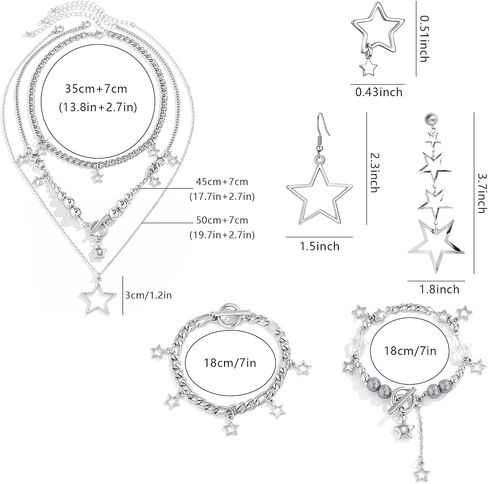 NEWITIN 11 Pieces Star Jewelry Set for Women Fashion Costume Jewels Pendant Star Necklace Bracelet Earrings Silver Jewelry Set for Women in Kuwait