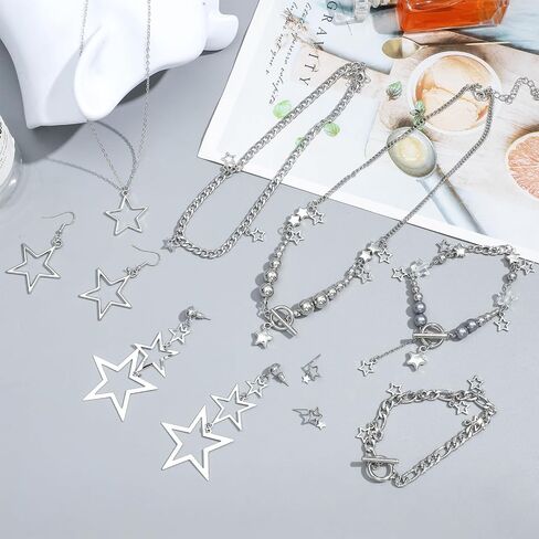 NEWITIN 11 Pieces Star Jewelry Set for Women Fashion Costume Jewels Pendant Star Necklace Bracelet Earrings Silver Jewelry Set for Women in Kuwait