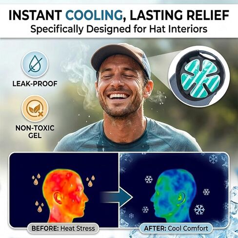Reusable Cooling Gel Ice Packs for Hats, Adjustable Cold Therapy Headband Inserts for Hard Hats, Sun Hats, 4-Hour Relief for Construction Workers, Migraines, Heat Stroke Prevention (2count-Stripe) in Saudi Arabia