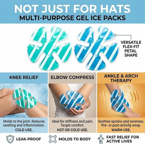 Reusable Cooling Gel Ice Packs for Hats, Adjustable Cold Therapy Headband Inserts for Hard Hats, Sun Hats, 4-Hour Relief for Construction Workers, Migraines, Heat Stroke Prevention (2count-Stripe) in Saudi Arabia