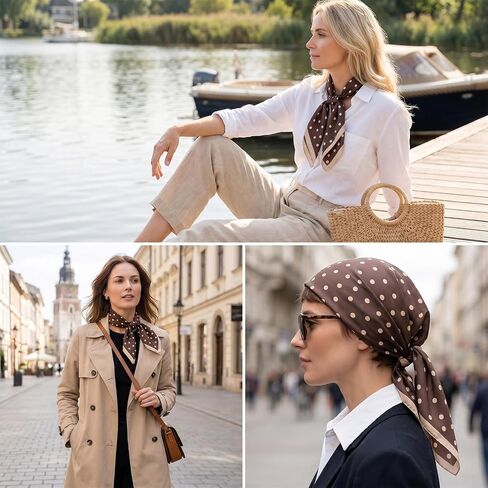 Polka Dots Square Scarf for Women Soft Square Scarf Satin Head Scarves Fashion Polyester Satin Head Neck Scarves 1950s Vintage Handkerchief Headband Bandana for Bag Hair Scarves Gift in Saudi Arabia