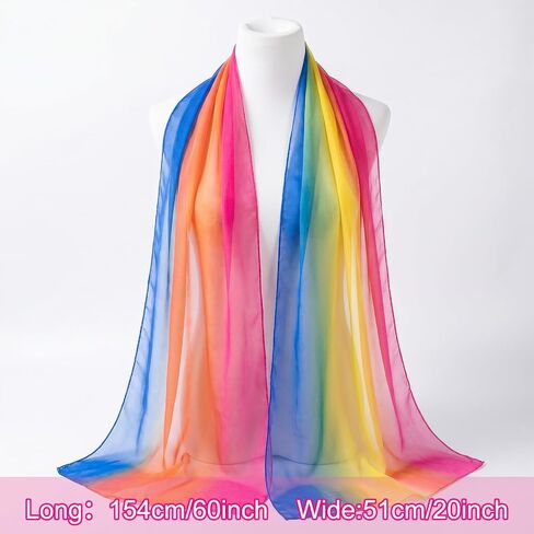 Sucrain Women Rainbow scarf Soft Chiffon Lightweight Sheer Wrap Colorful Elegant Shawl in Saudi Arabia