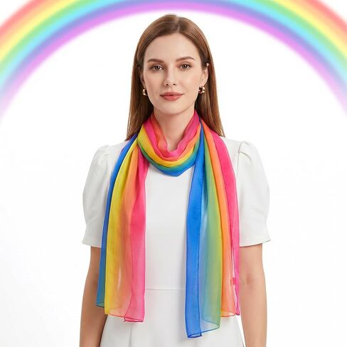 Sucrain Women Rainbow scarf Soft Chiffon Lightweight Sheer Wrap Colorful Elegant Shawl in Saudi Arabia