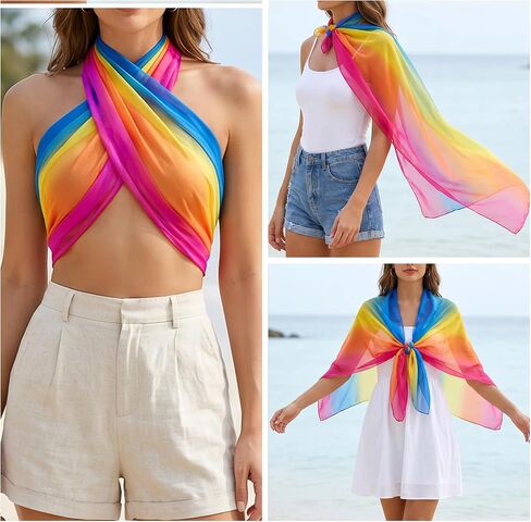 Sucrain Women Rainbow scarf Soft Chiffon Lightweight Sheer Wrap Colorful Elegant Shawl in Saudi Arabia