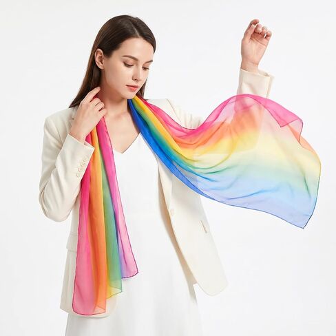 Sucrain Women Rainbow scarf Soft Chiffon Lightweight Sheer Wrap Colorful Elegant Shawl in Saudi Arabia