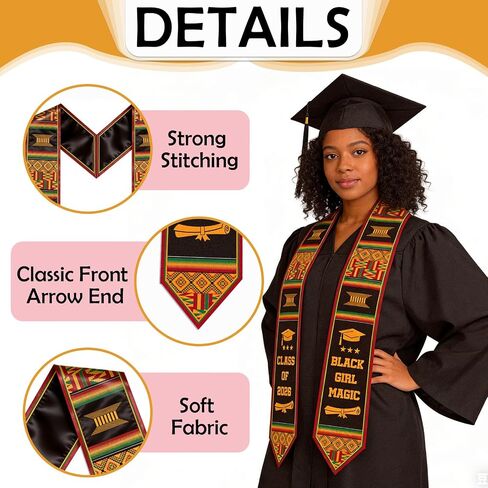 Black Girl Magic Graduation Stole Kente Class of 2026 Graduation Sash Flower African Grad Stoles Sashes Gifts for Black Women Adult Students Graduates Party Decoration 40 Inch in Saudi Arabia