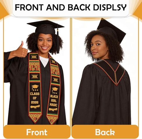Black Girl Magic Graduation Stole Kente Class of 2026 Graduation Sash Flower African Grad Stoles Sashes Gifts for Black Women Adult Students Graduates Party Decoration 40 Inch in Saudi Arabia