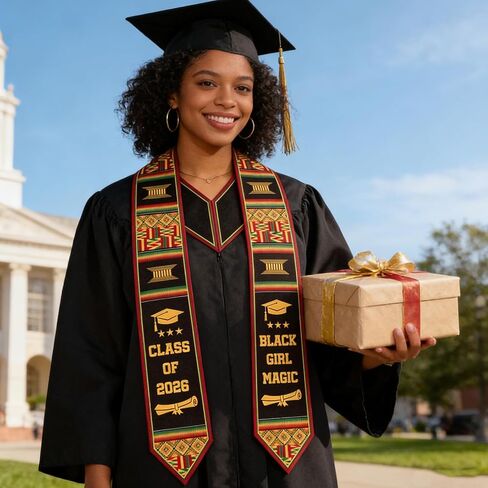 Black Girl Magic Graduation Stole Kente Class of 2026 Graduation Sash Flower African Grad Stoles Sashes Gifts for Black Women Adult Students Graduates Party Decoration 40 Inch in Saudi Arabia