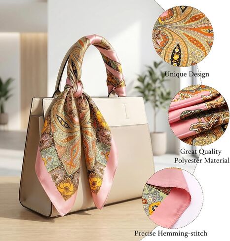 4 Pcs Large Square Head Scarves 35 Inch Silk Like Scarves Vintage Print Headband Neck Scarf for Women Daily Wear in Saudi Arabia