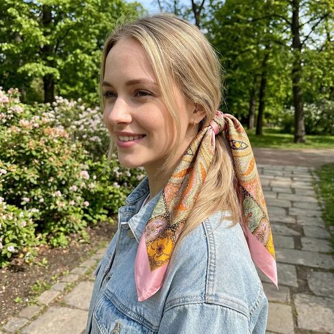 4 Pcs Large Square Head Scarves 35 Inch Silk Like Scarves Vintage Print Headband Neck Scarf for Women Daily Wear in Saudi Arabia