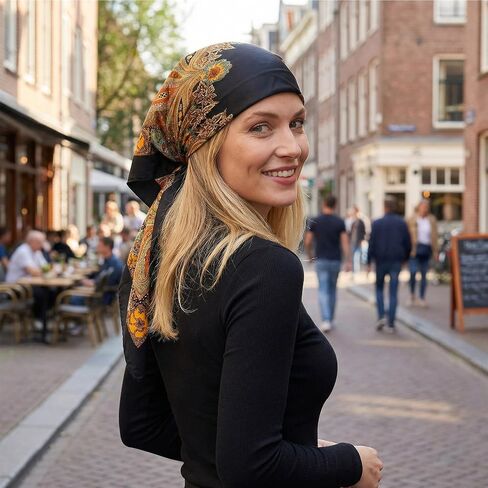 4 Pcs Large Square Head Scarves 35 Inch Silk Like Scarves Vintage Print Headband Neck Scarf for Women Daily Wear in Saudi Arabia