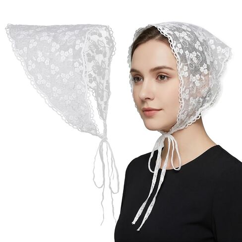 Lace Bandana for Women, Boho Floral White Lace Head Scarf Vintage Stylish Hair Triangle Scarf Headband for Spring Summer Cute Head Kerchief Accessories in Saudi Arabia