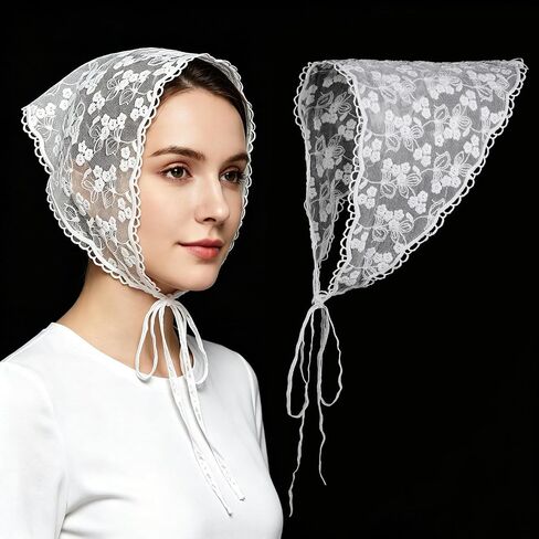 Lace Bandana for Women, Boho Floral White Lace Head Scarf Vintage Stylish Hair Triangle Scarf Headband for Spring Summer Cute Head Kerchief Accessories in Saudi Arabia