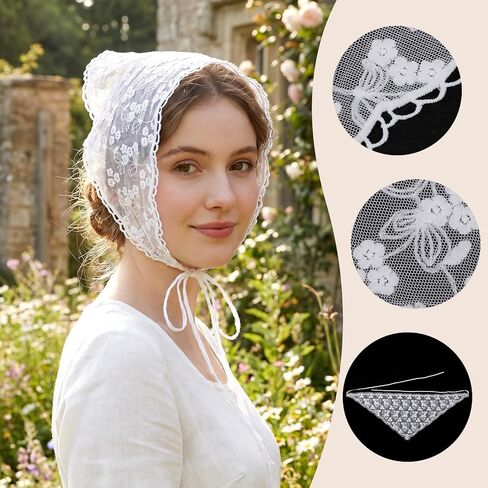 Lace Bandana for Women, Boho Floral White Lace Head Scarf Vintage Stylish Hair Triangle Scarf Headband for Spring Summer Cute Head Kerchief Accessories in Saudi Arabia