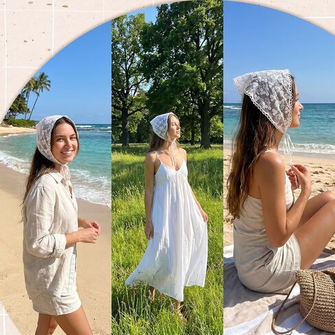 Lace Bandana for Women, Boho Floral White Lace Head Scarf Vintage Stylish Hair Triangle Scarf Headband for Spring Summer Cute Head Kerchief Accessories in Saudi Arabia
