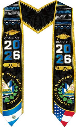 Romart El Salvador Graduation Stole, Class of 2026 Salvadoran American Flag Graduation Sash, Banda de Graduación 2026 El Salvador in Saudi Arabia